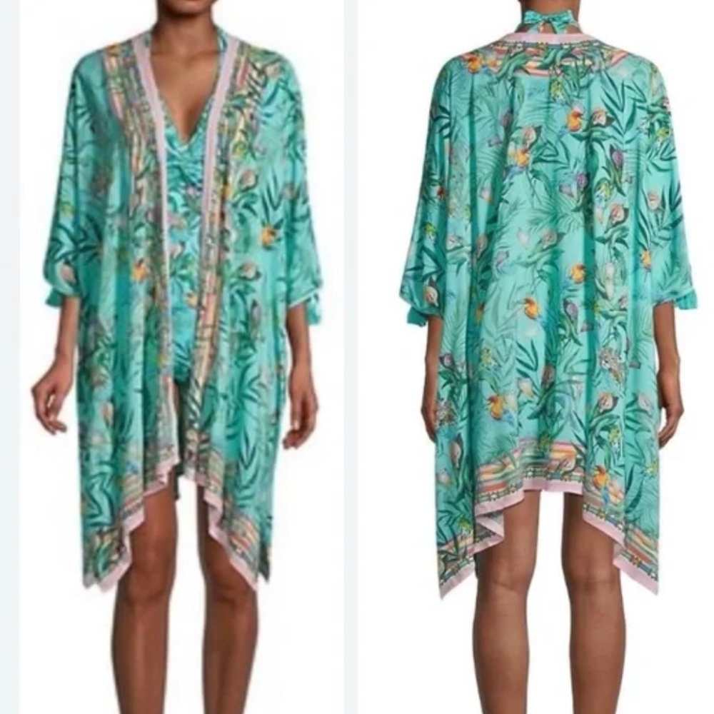 Johnny Was Taina Tropical Kimono Turquoise NWT Size Small $228 Resort Cover Up - Picture 2 of 7